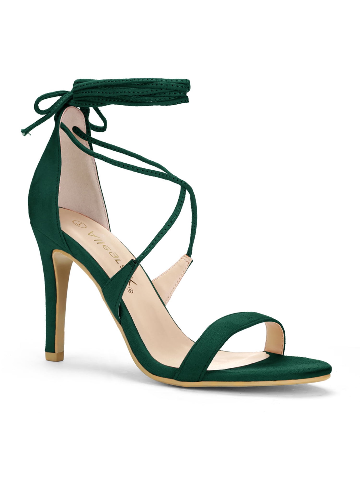 DARING DIVA Women Open Toe Stiletto High Heel Lace-Up Black Sandals 8 Green