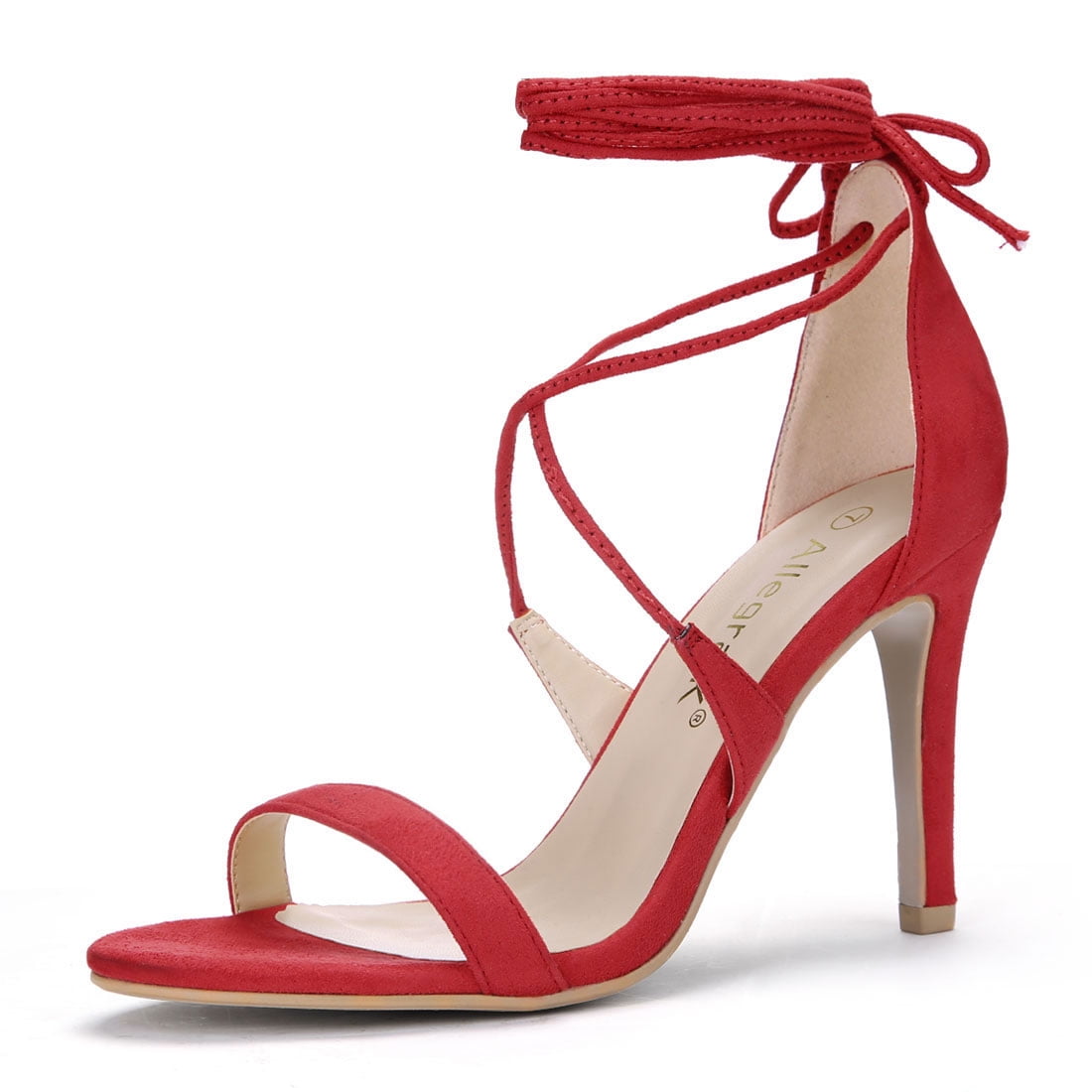 DARING DIVA Women Open Toe Stiletto High Heel Lace-Up Black Sandals 8 Red