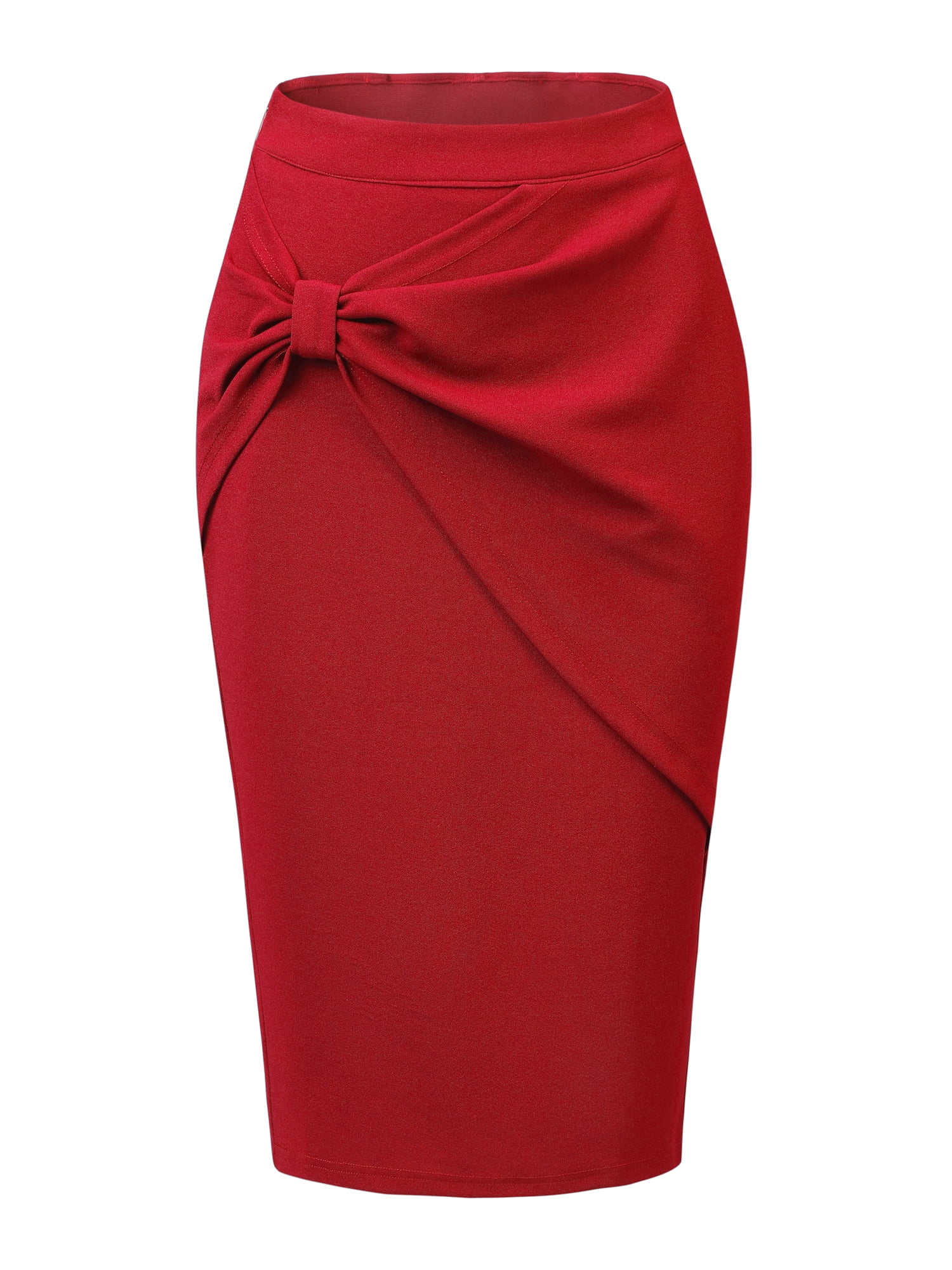 DARING DIVA Women's High Waist Pencil Work Bodycon Skirt M Red