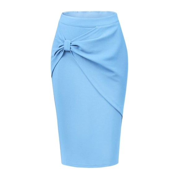 DARING DIVA Women Ruched High Waist Pencil Work Bodycon Skirt S Light Blue