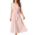 thumbnail image 1 of DARING DIVA Women Ruffle Sleeveless Midi Dress with Tie Waist Belt XL Pink, 1 of 6