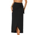 thumbnail image 1 of DARING DIVA Women Split Thigh Front High Waist Boho Wrap Midi Skirt L Black, 1 of 6