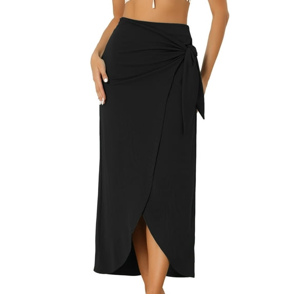 DARING DIVA Women Split Thigh Front High Waist Boho Wrap Midi Skirt XL Black