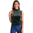 thumbnail image 1 of DARING DIVA Women Velvet Sleeveless Mock Neck Tank Tops Shirts S Gray Black, 1 of 6