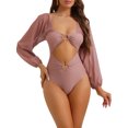 thumbnail image 1 of DARING DIVA Women's 1 Piece Cut Out Ring Plunge Neck Shirred Bikini S Rosy Brown, 1 of 6