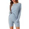 thumbnail image 1 of DARING DIVA Women's 2 Pcs Biker Shorts Lounge Sets Ribbed Knit Outfits Light Blue L, 1 of 6