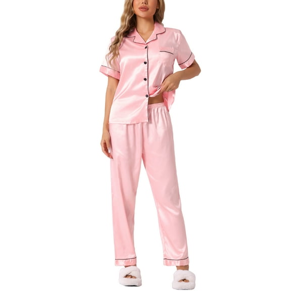 DARING DIVA Women's 2 Pcs Button Down Pajama Set M Pink