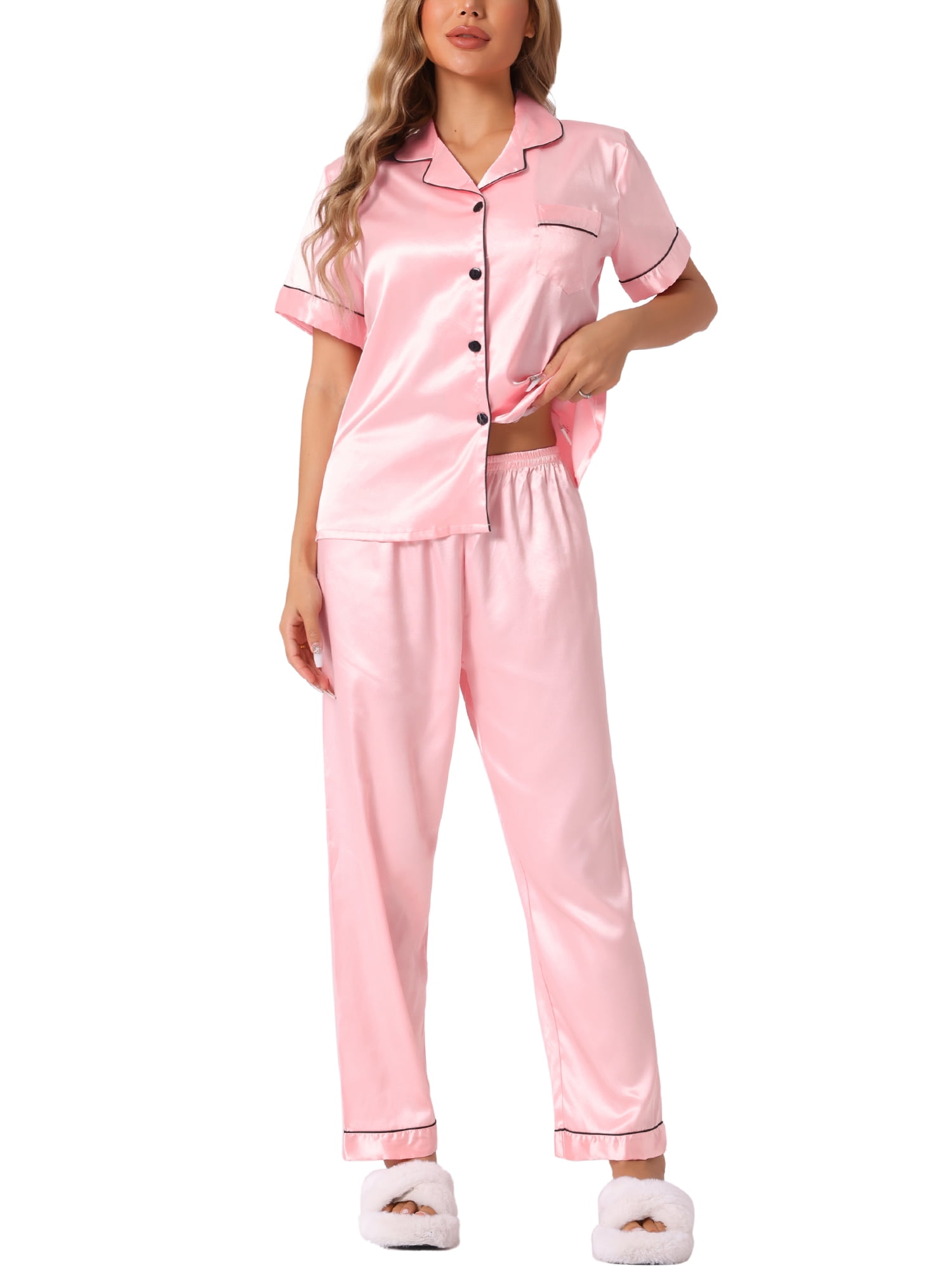 DARING DIVA Women's 2 Pcs Button Down Pajama Set S Pink
