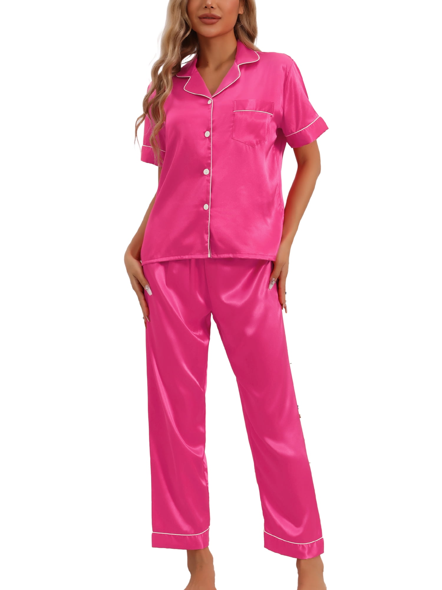 DARING DIVA Women's 2 Pcs Button Down Pajama Set XS Hot Pink