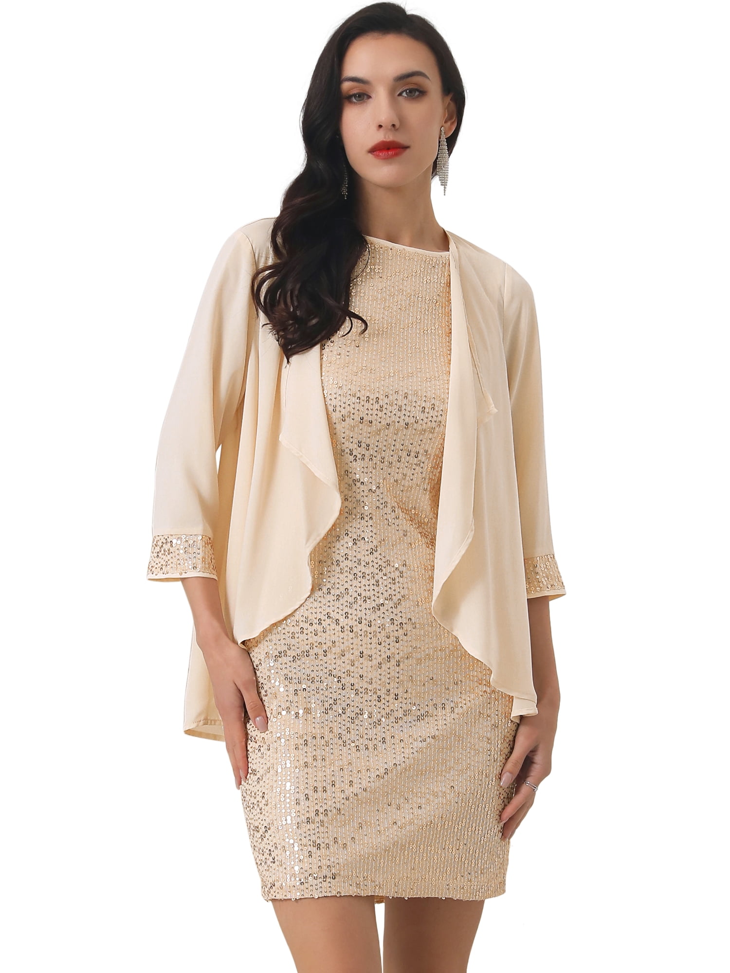 DARING DIVA Women's 2 Pcs Dress Sets for Formal Occasions 2XL Champagne