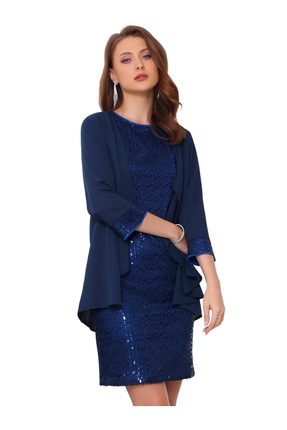 Women's 2 Pcs Dress Sets for Formal Occasions L Navy Blue