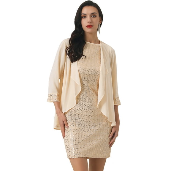 DARING DIVA Women's 2 Pcs Dress Sets for Formal Occasions M Champagne