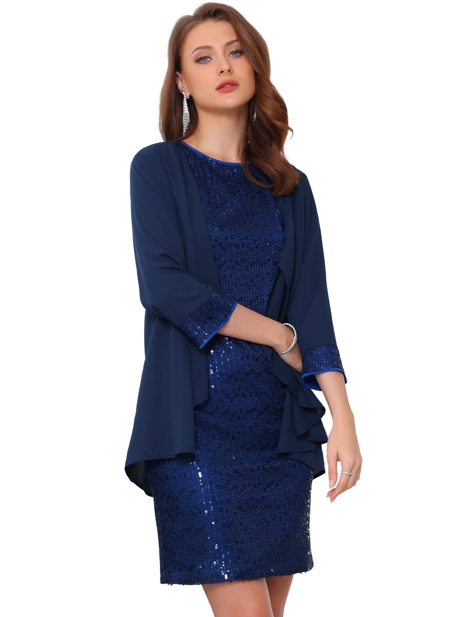 DARING DIVA Women's 2 Pcs Dress Sets for Formal Occasions XL Navy Blue