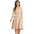 thumbnail image 1 of DARING DIVA Women's 2 Pcs Long Sleeve Jacket Pleated Skirt Suit Sets S Khaki, 1 of 5