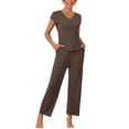 thumbnail image 1 of DARING DIVA Women's Short Sleeve Pajama Set Loungewear Long Pants Sweatsuit L Brown, 1 of 7