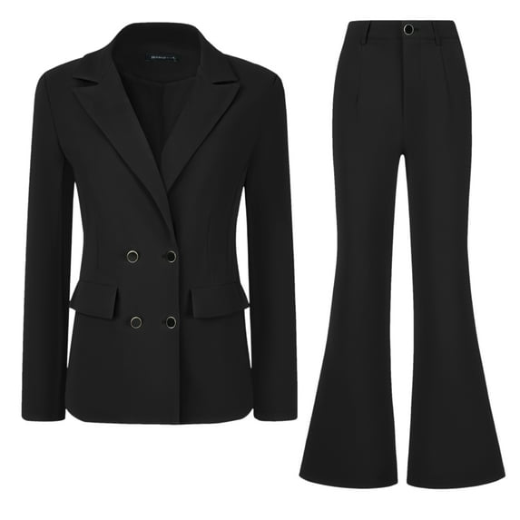 DARING DIVA Women's 2 Pcs Notched Lapel Blazer Work Suit Set M Black