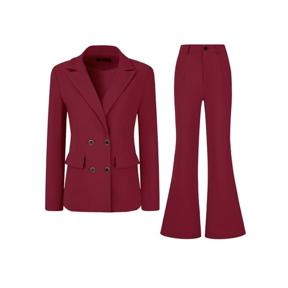 DARING DIVA Women's 2 Pcs Notched Lapel Blazer Work Suit Set XL Burgundy