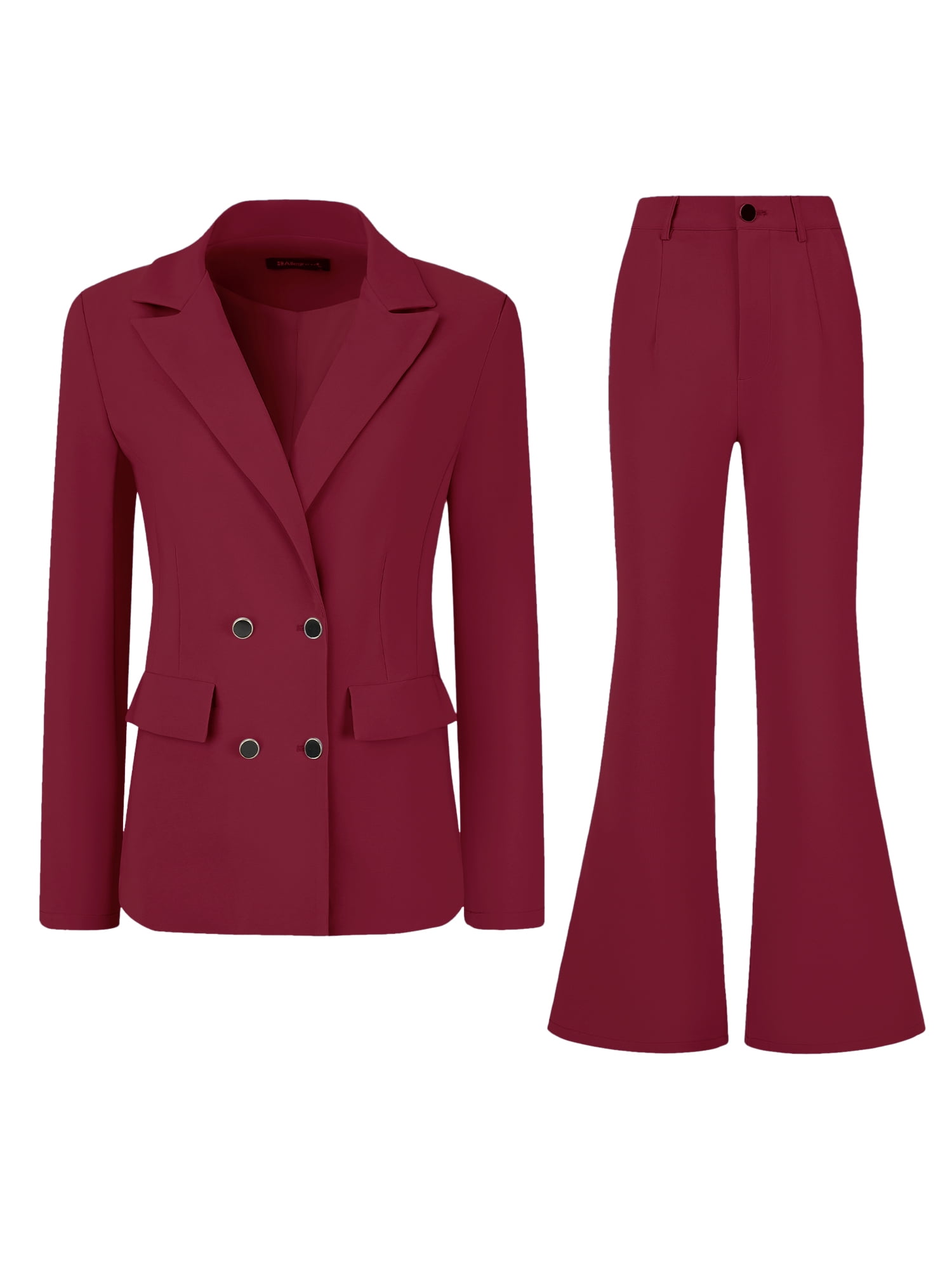 DARING DIVA Women's 2 Pcs Notched Lapel Blazer Work Suit Set XS Burgundy