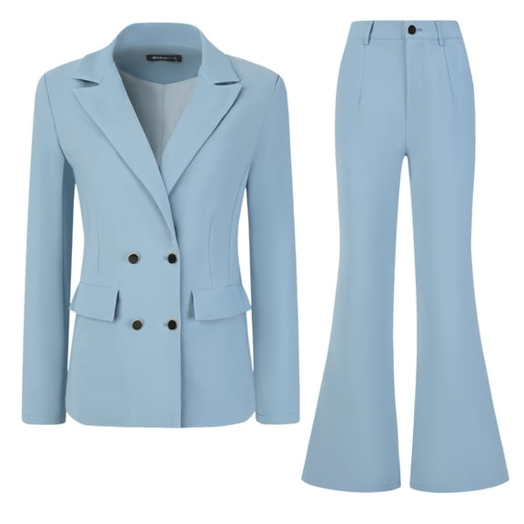 DARING DIVA Women's 2 Pcs Notched Lapel Blazer Work Suit Set XS Gray Blue