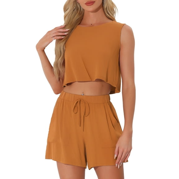 DARING DIVA Women's 2 Pcs Outfits Summer Top and Casual Shorts Sets XL Caramel