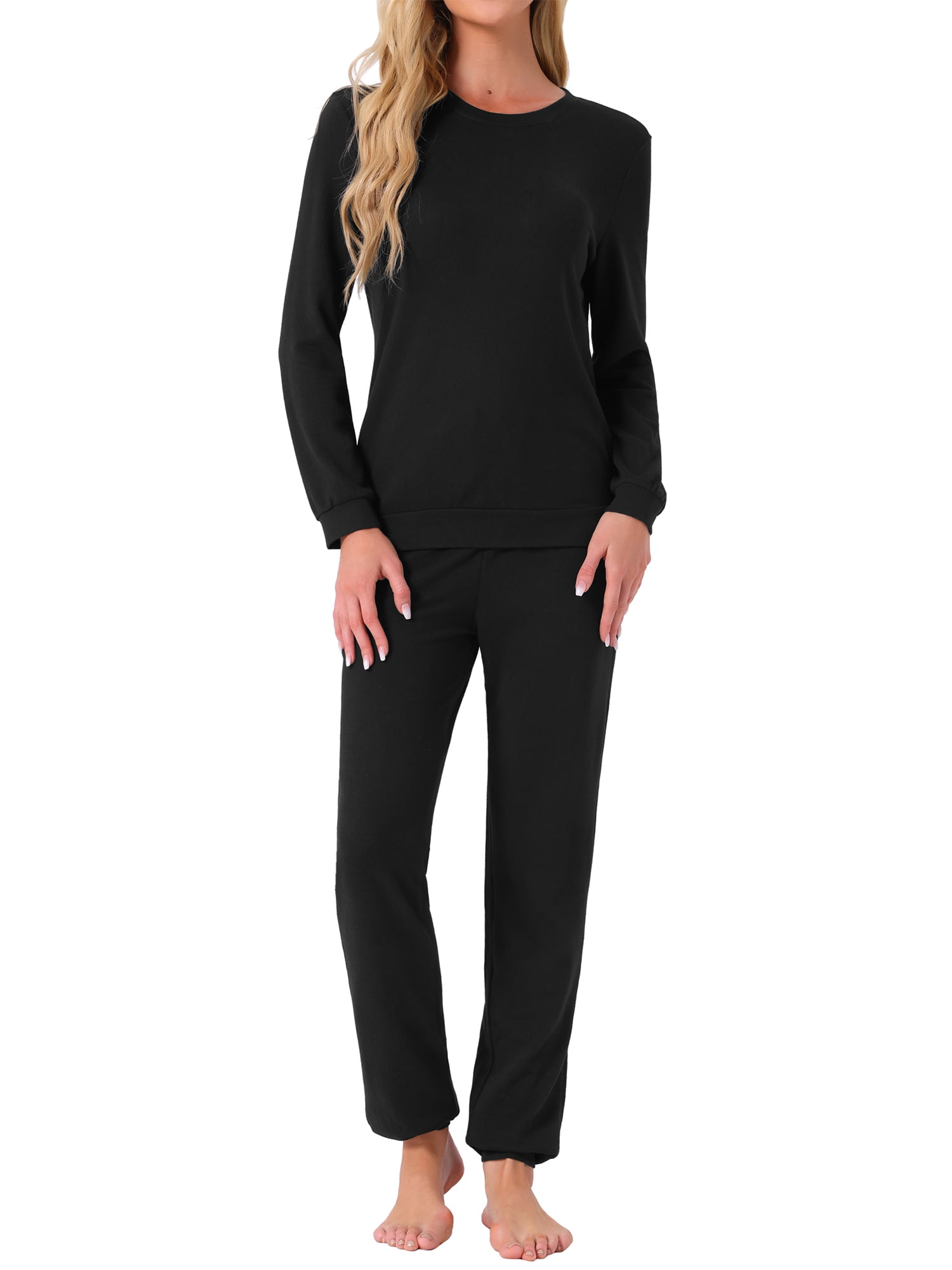 DARING DIVA Women's 2 Pcs Pajama Sets Kint Sweatshirt Sleepwear Black XL