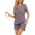 thumbnail image 1 of DARING DIVA Women's 2 Pcs Ribbed Knit Lounge Outfits Casual Pajama Sets Purple S, 1 of 5