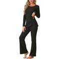 thumbnail image 1 of DARING DIVA Women's 2 Pcs Ribbed Knit Lounge Pajama Sets Matching Outfits Black XS, 1 of 6