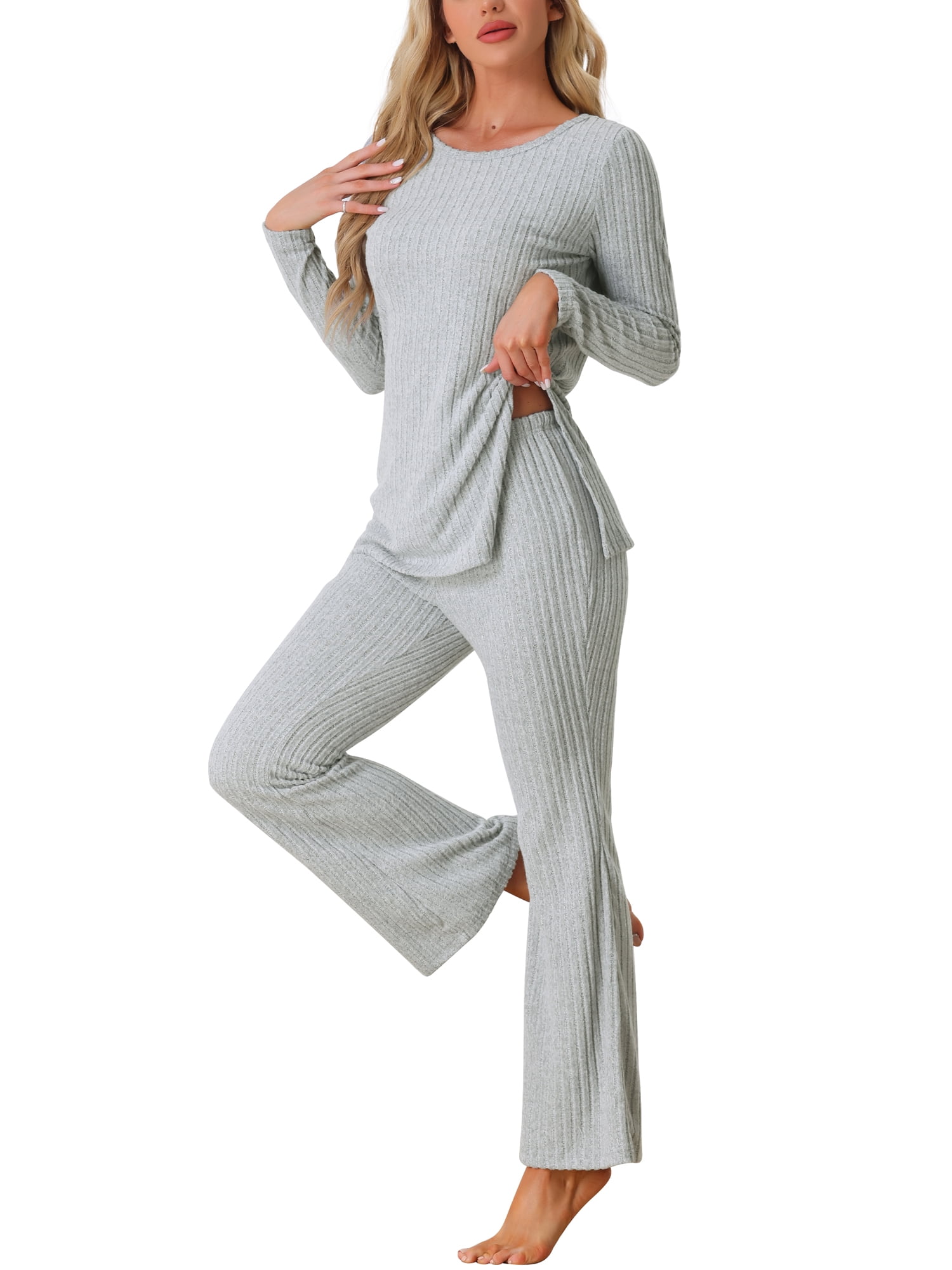 DARING DIVA Women's Ribbed Knit Lounge Set Pajama Sets Matching Outfits S Gray
