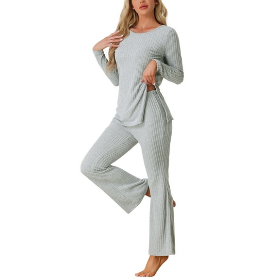 DARING DIVA Women's Ribbed Knit Lounge Set Pajama Sets Matching Outfits XS Gray