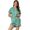 thumbnail image 1 of DARING DIVA Women's 2 Pcs Satin Silky Contrast Color Trim Pajama Set XL Light Green, 1 of 6