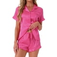 thumbnail image 1 of DARING DIVA Women's 2 Pcs Satin Silky Lounge Sets Ruffle Sleepwear Hot Pink M, 1 of 7