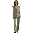 thumbnail image 1 of DARING DIVA Women's 2 Pcs Sleeveless Vest Wide Leg Pants S Army Green, 1 of 6