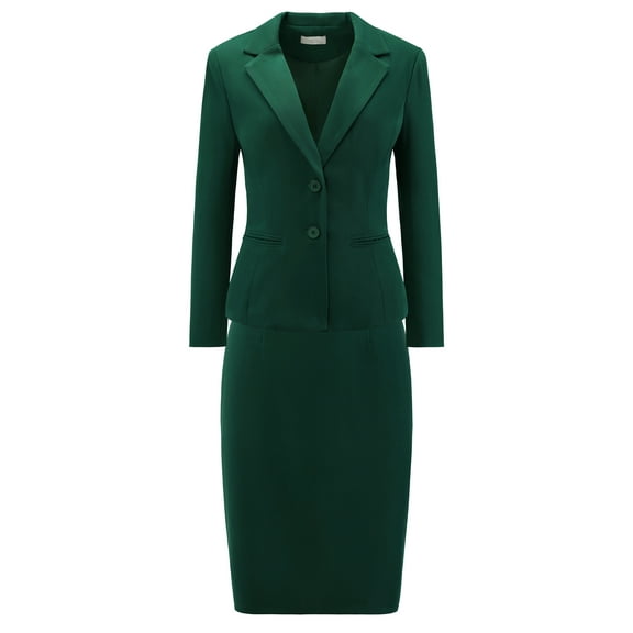 DARING DIVA Women's 2 Pcs Suit Skirt Set Formal Blazer and Pencil Skirt 2XL Green