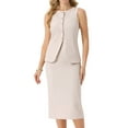 thumbnail image 1 of DARING DIVA Women's 2 Pcs Suit Skirt Set Work Set Button Down Vest Blazer XL Beige, 1 of 7