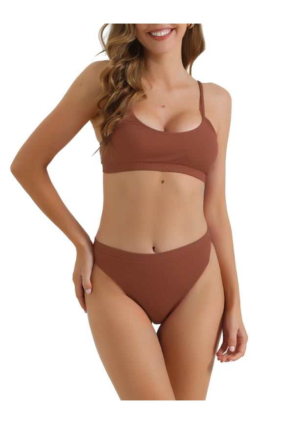 Women's 2 Piece Adjustable Spaghetti Straps Bikini Sets M Dark Red