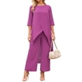 thumbnail image 1 of DARING DIVA Women's 2 Piece Chiffon Sets Dressy Pantsuit High Low Top Outfit M Purple, 1 of 8
