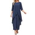thumbnail image 1 of DARING DIVA Women's 2 Piece Chiffon Sets Dressy Pantsuit High Low Top Outfit S Dark Blue, 1 of 8