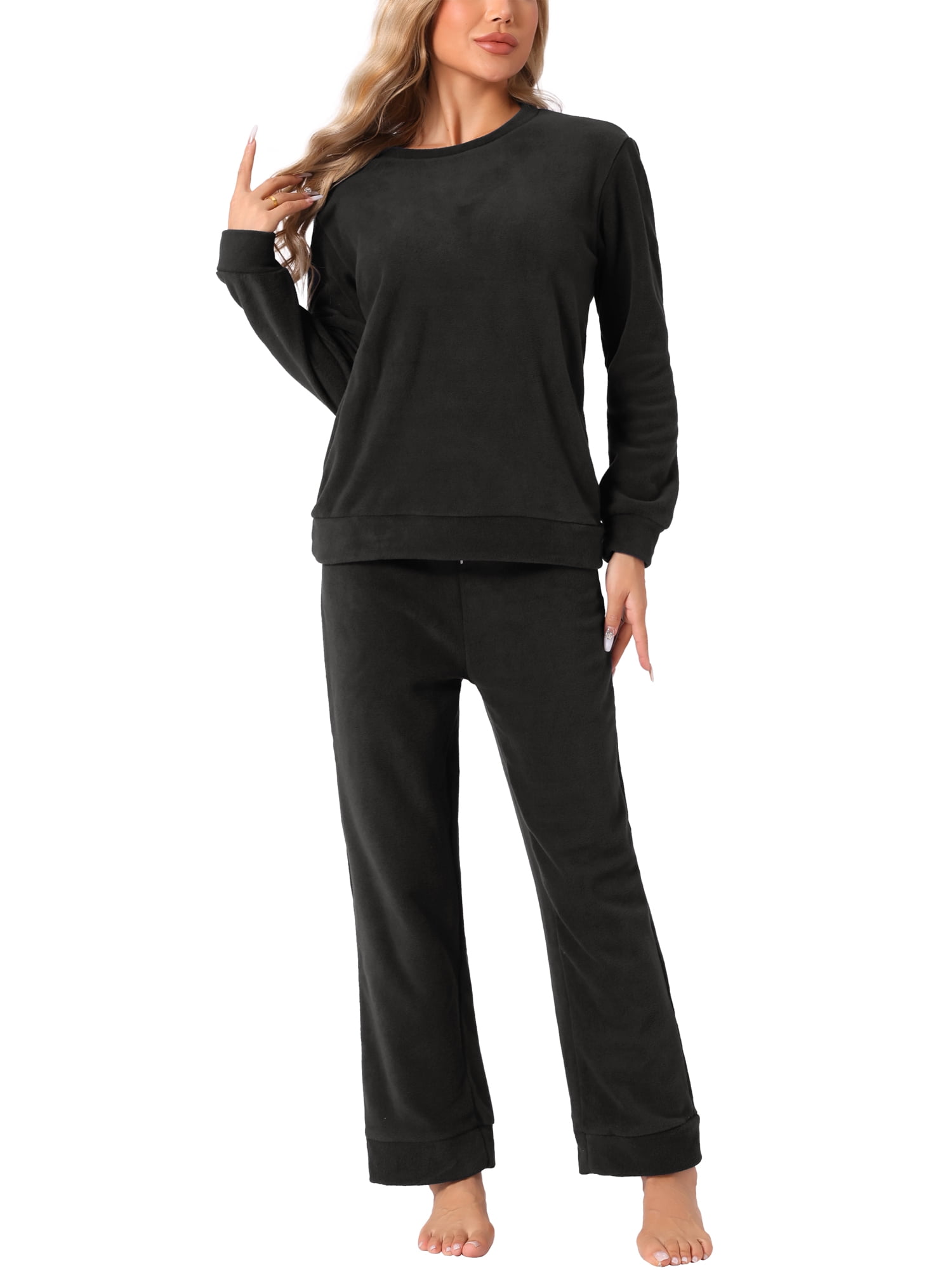 DARING DIVA Women's 2-Piece Fuzzy Flannel Pajama Sets L Black
