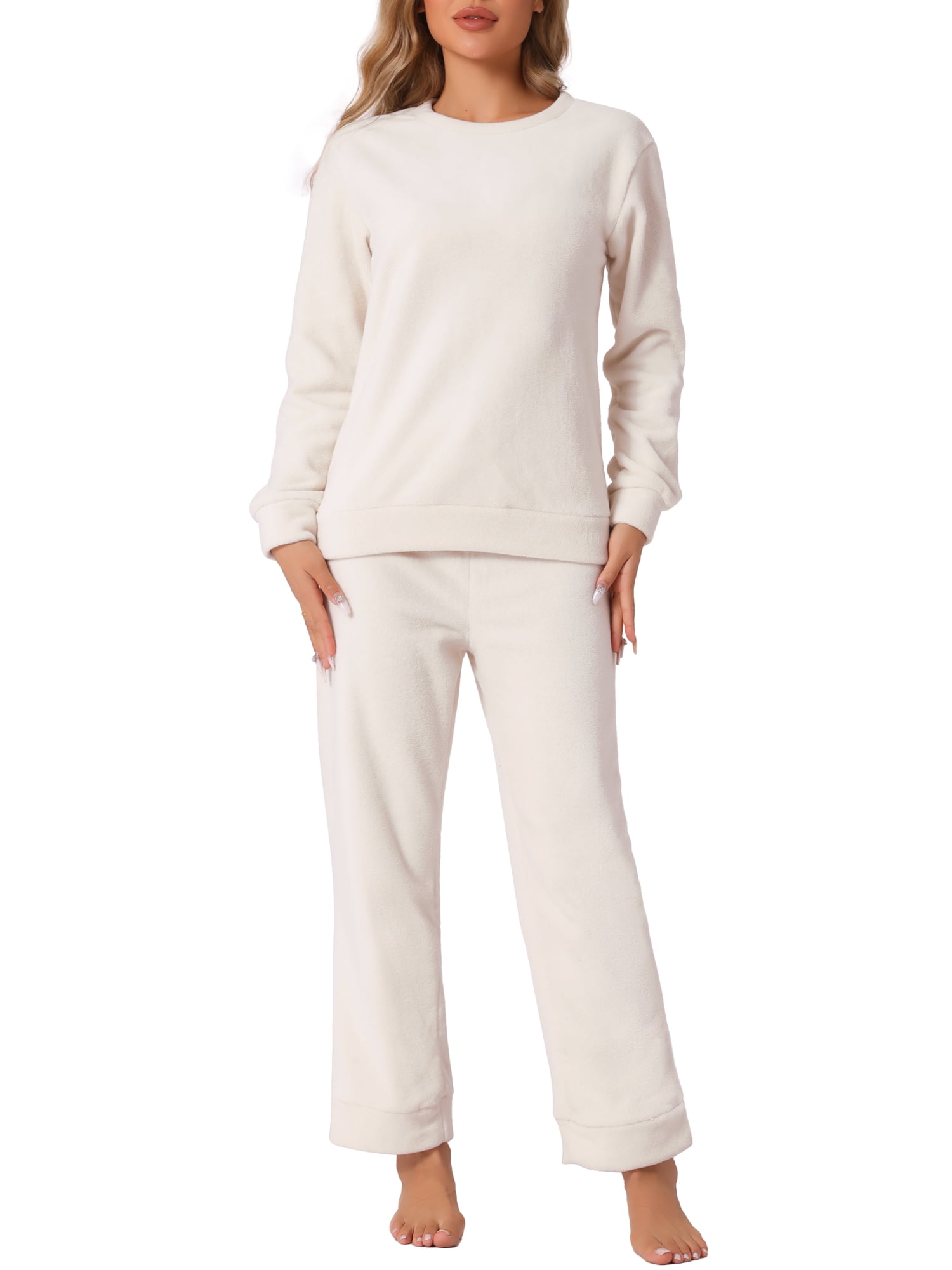 DARING DIVA Women's 2-Piece Fuzzy Flannel Pajama Sets M Beige