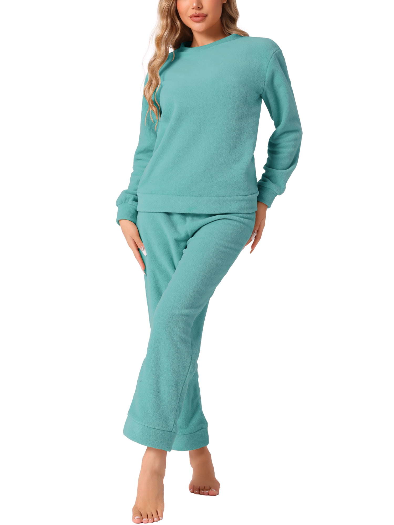 DARING DIVA Women's 2-Piece Fuzzy Flannel Pajama Sets M Green
