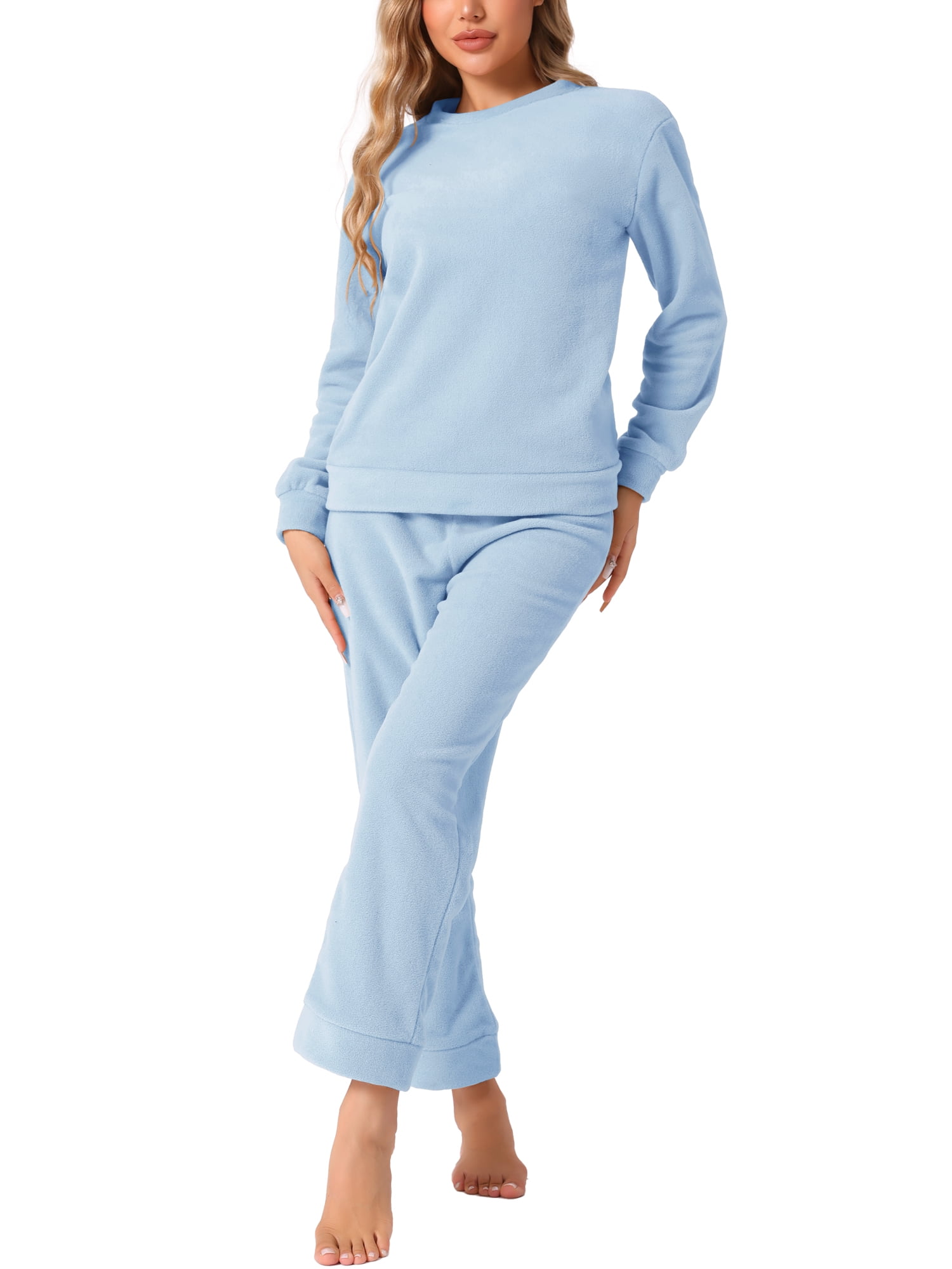 DARING DIVA Women's 2-Piece Fuzzy Flannel Pajama Sets S Light Blue