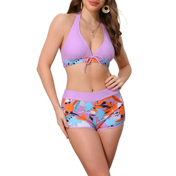 DARING DIVA Women's 2 Piece Leaf Print Color Block Bikini Set XL Light Purple