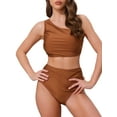 thumbnail image 1 of DARING DIVA Women's 2 Piece One Shoulder Elegant Bikini Sets S Brown, 1 of 6