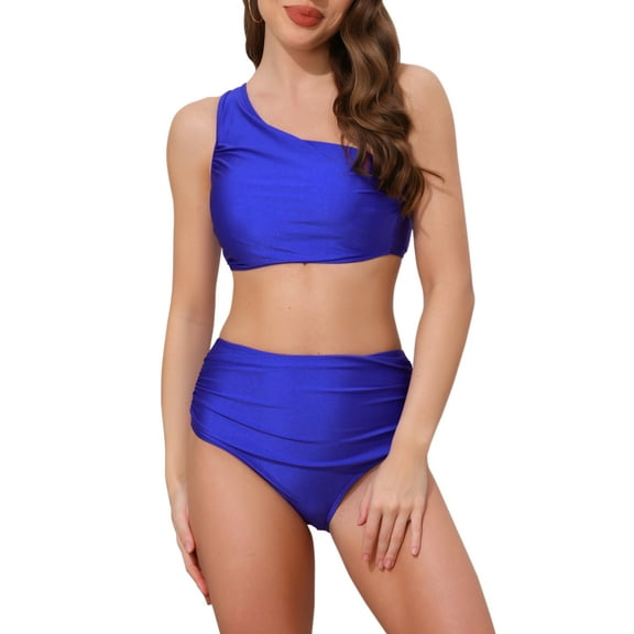 DARING DIVA Women's 2 Piece One Shoulder Elegant Bikini Sets S Royal Blue