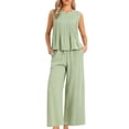 thumbnail image 1 of DARING DIVA Women's 2 Piece Outfit Linen Cropped Tops Leg Pants Lounge Set XS Green, 1 of 6