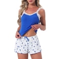 thumbnail image 1 of DARING DIVA Women's 2-Piece Pajama Set Lace Tops Sleeveless Floral Shorts M Blue, 1 of 7