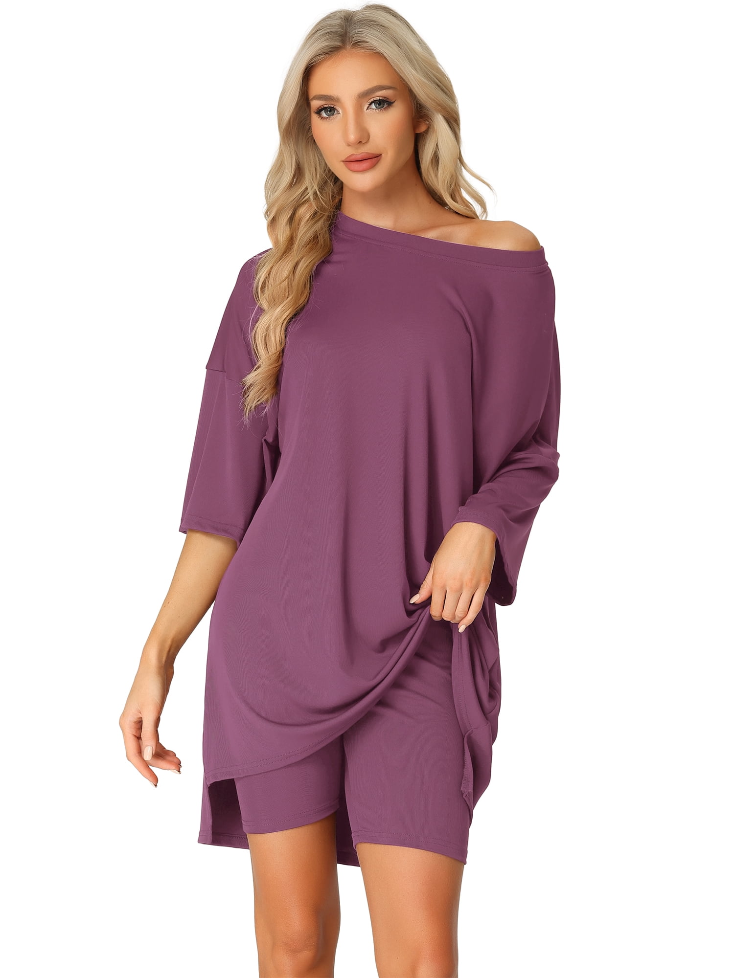 DARING DIVA Women's 2-Piece Plus Size  T-Shirt with Biker Shorts Set 2XL Purple Red