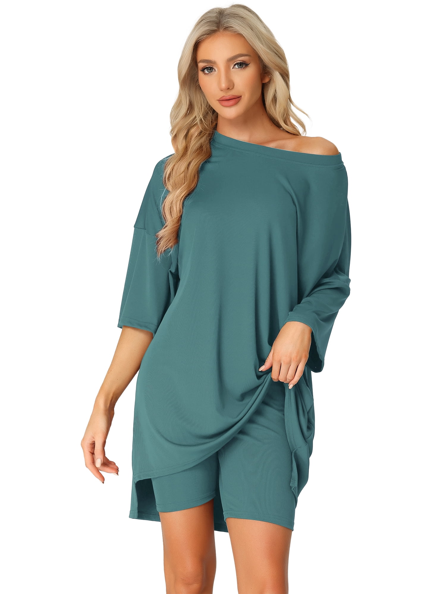 DARING DIVA Women's 2-Piece Plus Size  T-Shirt with Biker Shorts Set S Lake Green