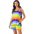 thumbnail image 1 of DARING DIVA Women's 2-Piece Rainbow Tank Tops with Shorts Stripe Pajama Set L Blue, 1 of 6