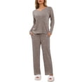 thumbnail image 1 of DARING DIVA Women's 2-Piece Ribbed Knit Long Sleeve Pajama Sets M Brown, 1 of 6